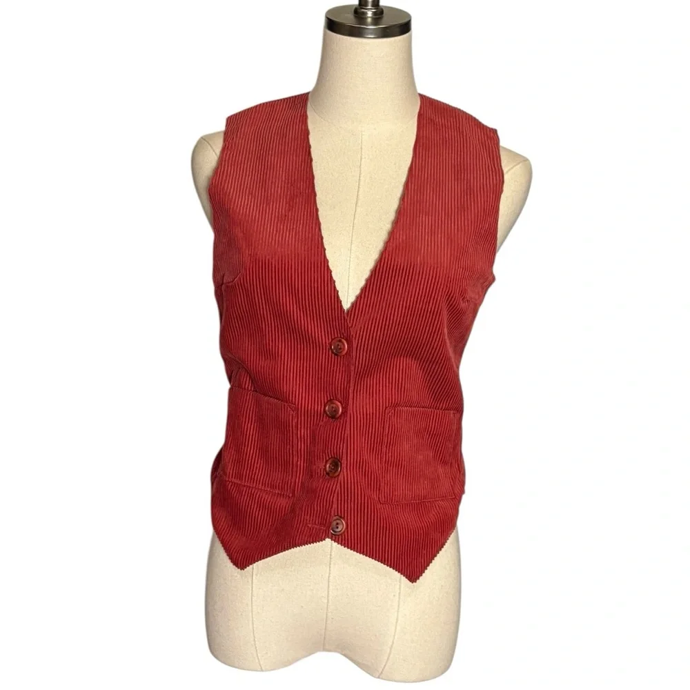 Vintage Laura Ashley Corduroy Skirt Vest Set Brick Red 10 - Picture 3 of 11